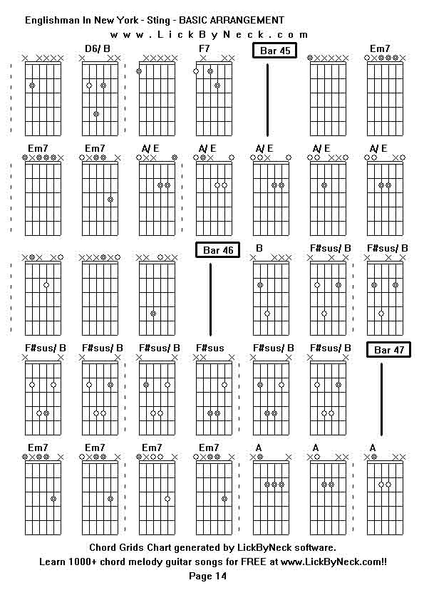 Chord Grids Chart of chord melody fingerstyle guitar song-Englishman In New York - Sting - BASIC ARRANGEMENT,generated by LickByNeck software.